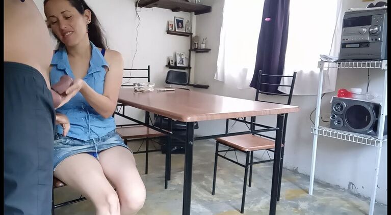Rent collector arrives looking to get cum with a good doggy style blowjob, she gets it.